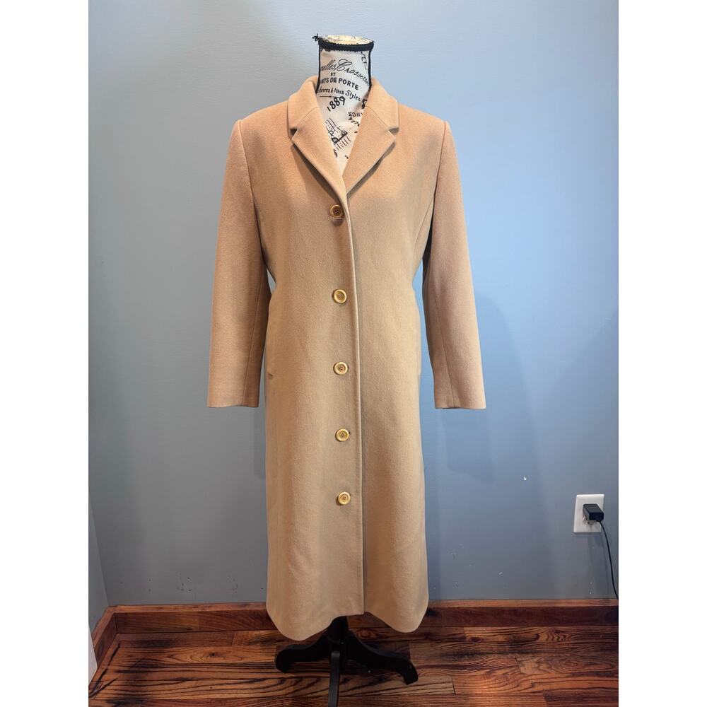 L.L. Bean Women’s Petite Wool Coat Size 6 Camel Tan Long Overcoat - Picture 5 of 10